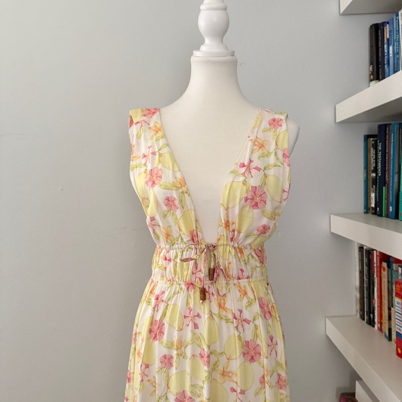 Maaji Yellow and Pink Tiered Maxi Dress sz Medium - Picture 5 of 16